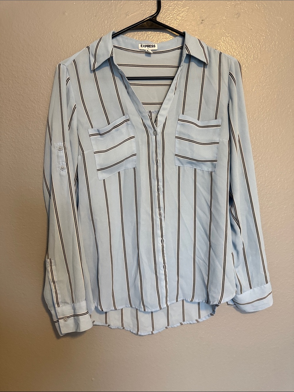 Express Pale Blue Vertical Stripe Shirt